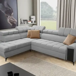 Jetzt Kaufen Ecksofa mit Schlaffunktion Bolmso VII grau linke Ecke äußerst elegantes Ecksofa für Wohnzimmer mit Schublade und Bettzeugcontainer