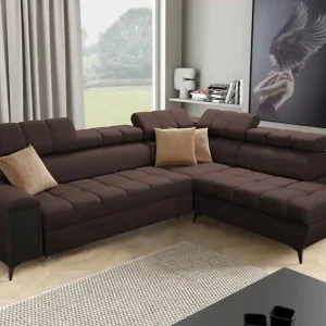 Wochenendangebot Ecksofa mit Schlaffunktion Bolmso VII braun rechte Ecke äußerst elegantes Ecksofa für Wohnzimmer mit Schublade und Bettzeugcontainer