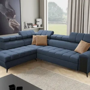 Ecksofa mit Schlaffunktion Bolmso VII blau links äußerst elegantes Ecksofa für Wohnzimmer mit Schublade und Bettzeugcontainer Jetzt Kaufen
