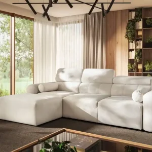 Ecksofa mit Schlaffunktion Cantare elfenbeinfarben links funktionelles und bequemes Ecksofa mit modernem Design Plüschstoff Angebot
