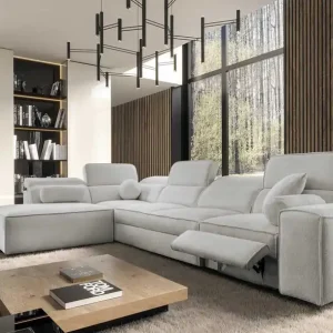 Top-Angebot Ecksofa mit Schlaffunktion Viano XI Lux grau Esche links Design-Ecksofa mit ausziehbarem Fußteil und Bettzeugstaufach