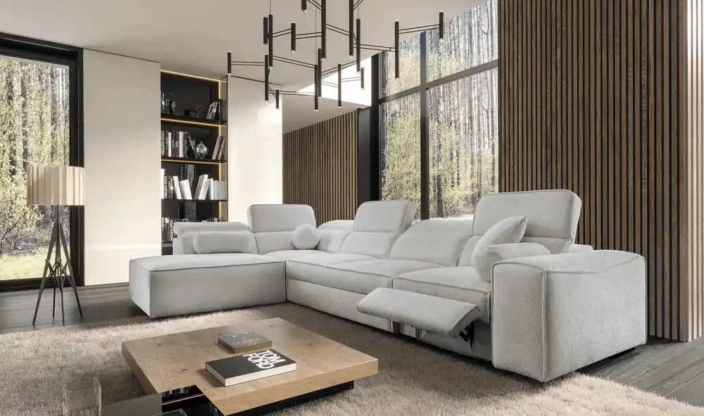 Top-Angebot Ecksofa mit Schlaffunktion Viano XI Lux grau Esche links Design-Ecksofa mit ausziehbarem Fußteil und Bettzeugstaufach