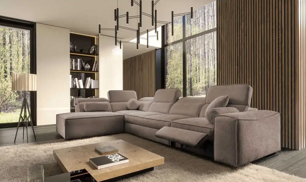 Ecksofa mit Schlaffunktion Viano XI Lux hellbraun links Design-Ecksofa mit ausziehbarem Fußteil und Bettzeugstaufach Solange Der Vorrat Reicht