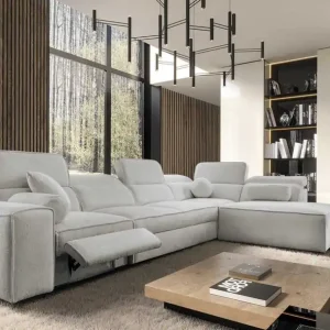 Geprüft Ecksofa mit Schlaffunktion Viano XI Lux grau Esche rechts Design-Ecksofa mit ausziehbarem Fußteil und Bettzeugstaufach