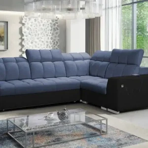 Ecksofa mit Schlaffunktion Luigi II blau / schwarz rechtes Komfort für die tägliche Entspannung Ecksofa mit Bettkasten Versand Am Gleichen Tag