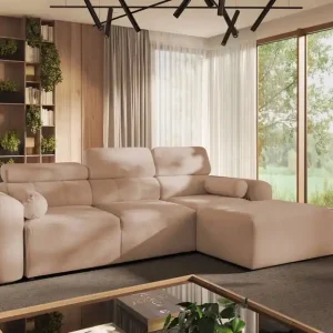 Neuheit Ecksofa mit Schlaffunktion Cantare Lachs rechts funktionelles und bequemes Ecksofa mit modernem Design Plüschstoff
