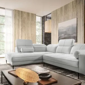 Ecksofa Samos grau Esche links modernes Design einfach und stilvoll Körper zu jedem Interieur Design verstellbare Kopfstützen passen Wochenendangebot