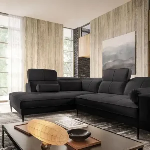 Ecksofa Samos schwarz links modernes Design einfach und stilvoll Körper in jedes Interieur Design passen verstellbare Kopfstützen Mega-Angebot