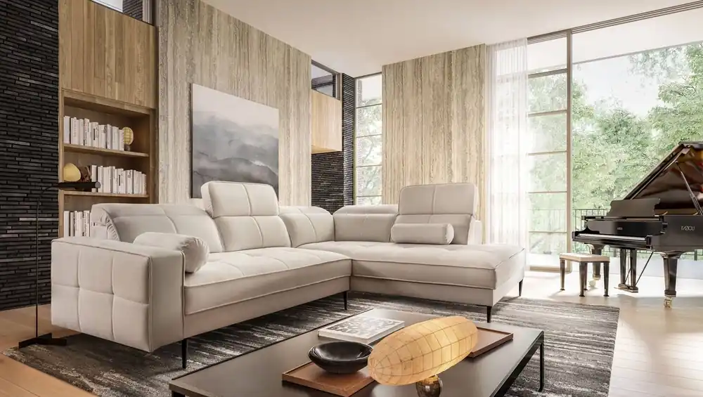 Letzte Chance Ecksofa Samos beige rechts Ecke modernes Design schlichtes und stilvolles Design passend zu jeder Inneneinrichtung verstellbare Kopfstützen