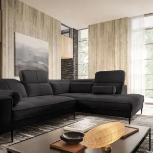 Ecksofa Samos schwarz rechts modernes Design einfach und stilvoll Körper zu jedem Interieur Design verstellbare Kopfstützen passen Rabatt