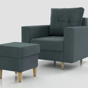 Sessel mit Fußstütze Vaso dunkelgrau bequemer Sessel für Wohnzimmer im skandinavischen Stil weicher Sitz hohe Holzbeine Preiswert