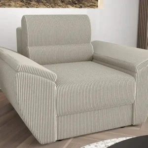 Sessel Fogu Elfenbein modernes Design bequemer Sessel für Wohnzimmer Cordstoff mit ausdrucksvollen Streifen breite Armlehnen Zertifiziert