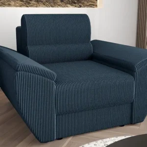 Neue Ware Sessel Fogu blau modernes Design bequemer Sessel für Wohnzimmer Kordstoff mit ausdrucksstarken Streifen breite Armlehnen