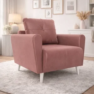 Günstig Sessel Felicie lachsfarbe eleganter Sessel für das Wohnzimmer mit geräumiger und weicher Sitzfläche Holzbeine verleihen optische Leichtigkeit