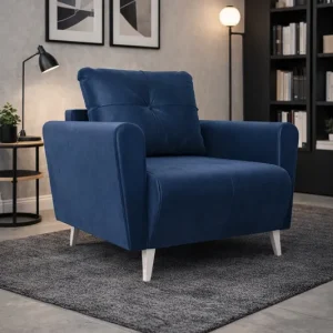 Heißes Angebot Sessel Felicie dunkelblau eleganter Sessel für das Wohnzimmer mit einem geräumigen und weichen Sitz Holzbeine hinzufügen visuelle Leichtigkeit