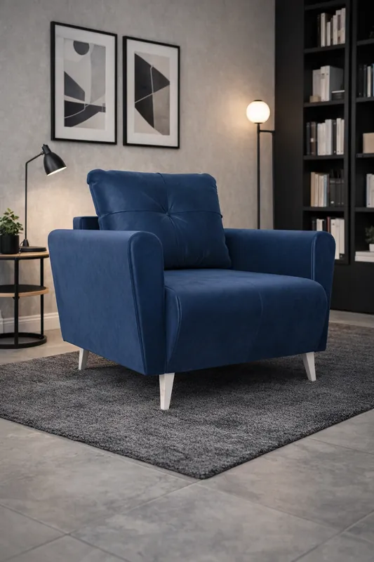 Heißes Angebot Sessel Felicie dunkelblau eleganter Sessel für das Wohnzimmer mit einem geräumigen und weichen Sitz Holzbeine hinzufügen visuelle Leichtigkeit