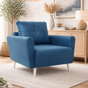 Sessel Felicie blau eleganter Sessel für das Wohnzimmer mit einem geräumigen und weichen Sitz Holzbeine hinzufügen visuelle Leichtigkeit Beliebt