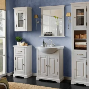 Badmöbel-Set Romantic weiß elegante Holzschränke für Badezimmer im klassischen Stil geschmackvolle Metallgriffe Top-Preis