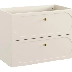 Waschtischunterschrank Donna Sand 80 cm beige eleganter Hängeschrank mit dekorativer Umrandung goldene Griffe aus Metall Neuheit