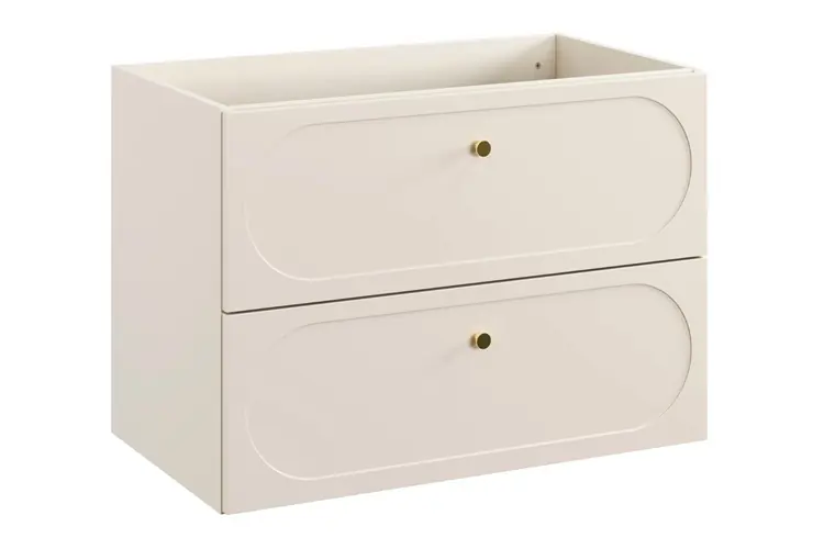 Waschtischunterschrank Donna Sand 80 cm beige eleganter Hängeschrank mit dekorativer Umrandung goldene Griffe aus Metall Neuheit
