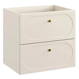 Waschtischunterschrank Donna Sand 60 cm beige stilvoller Schrank mit eleganten abgerundeten Fräsungen an den Schubladenfronten goldene Metallgriffe Finale Aktion