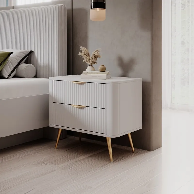 Lante Nachttisch weiß stilvollen Schrank mit Schubladen ideal für Schlafzimmer in Glamour und skandinavischen Stil ursprüngliche Form der festen Jetzt Kaufen