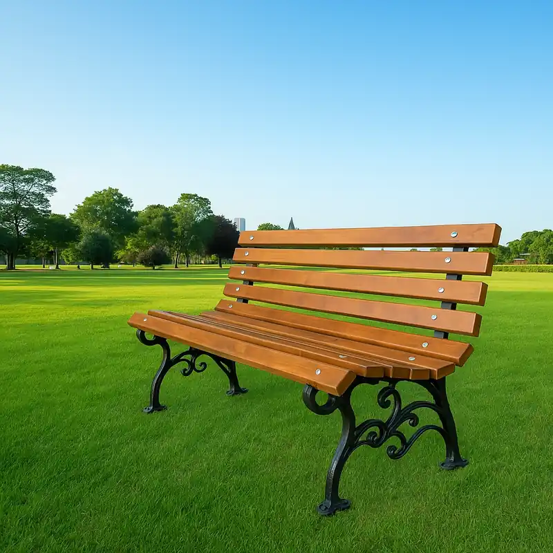 Gartenbank 150 cm FIEM-13-LKL-150 Gusseisen mit Rückenlehne Erlenholz lackiert Versand Am Gleichen Tag