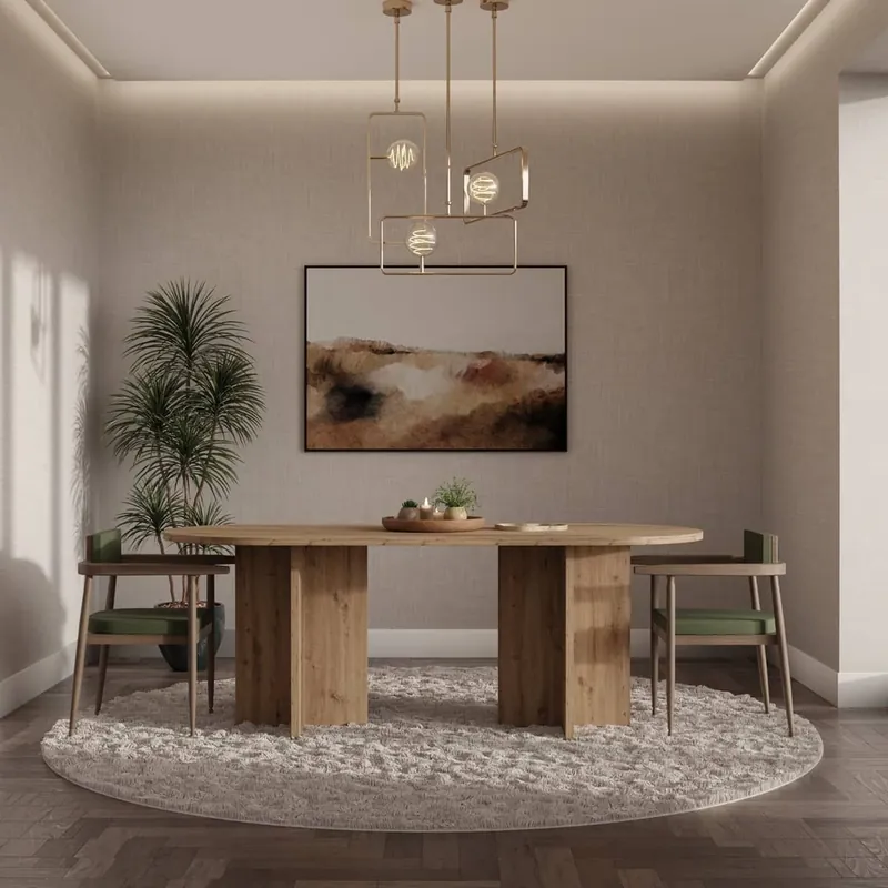 Sichere Zahlung Tisch Leon 90x204 cm Eiche artisan bequemer Esstisch ovale Platte Form breite geometrische Basis