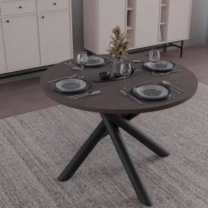 Abverkauf Runder Tisch Lyon 110 cm wisconsin nussbaum / schwarz designer esstisch metall spinne beine höhenverstellung
