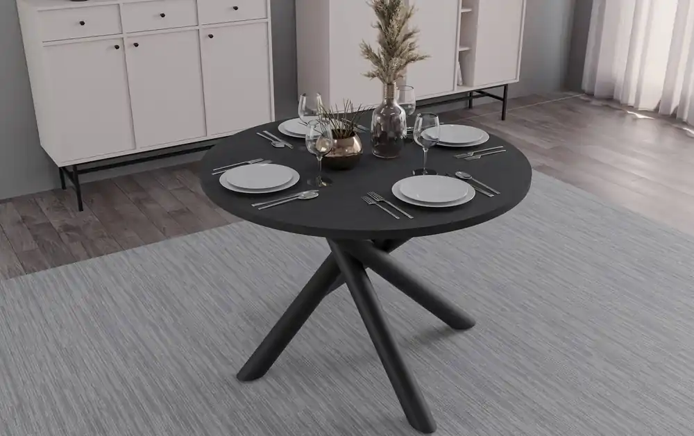 Beliebt Runder Tisch Lyon 110 cm portland Esche / schwarz Designer Esstisch Metall Spinne Beine höhenverstellbar