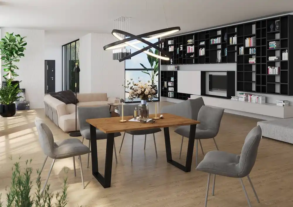 Preisreduziert Woburn Tisch 138x90 cm Eiche lancelot / schwarz schlichte Form der Möbel mit stilvollen schwarzen Beinen im Loft-Stil bereichert auslaufsichere Platte