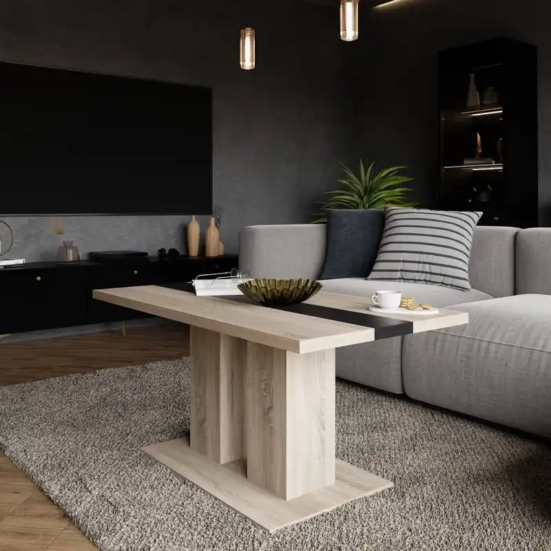 Salem Couchtisch Eiche hell sonoma / schwarz modernes Möbeldesign auslaufsichere Platte Kracherpreis
