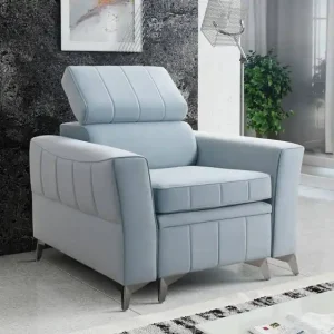 Markenprodukt Rava Sessel blau praktischer und bequemer Sessel für das Wohnzimmer mit verstellbarer Kopfstütze und weicher Samtablage