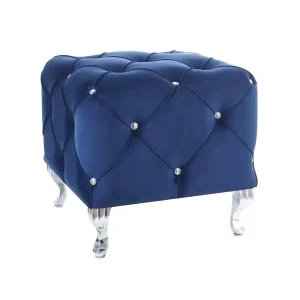 Hesta Pouffe 50 cm marineblau ideal Fußstütze schmutz- und kratzfest Sitzpouffe gesteppte Elemente mit Kristallen Sichere Zahlung