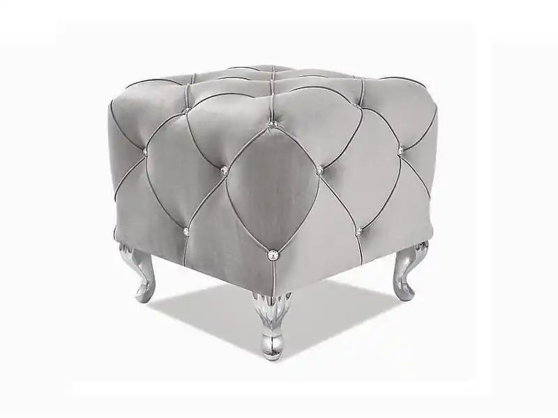 Hesta Pouffe 50 cm hellgrau ideal Hocker schmutz- und kratzfest Sitzpouffe gesteppte Elemente mit Kristallen Saisonangebot