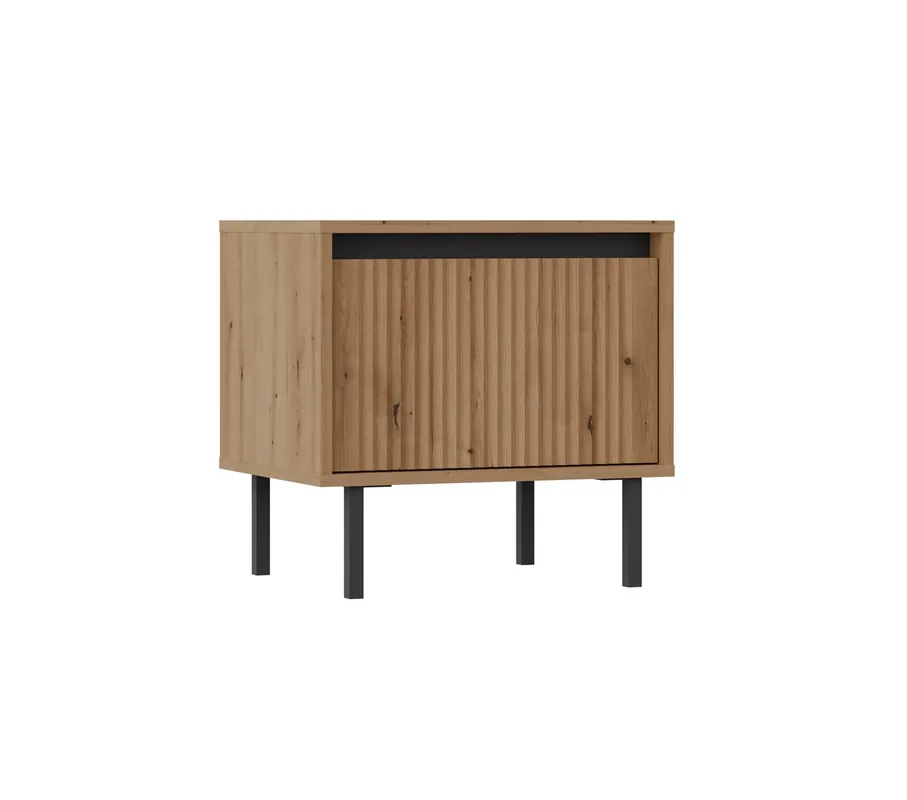 Jetzt Bestellen Nachttisch Osaka Eiche evoke / schwarz mit Schublade ideal Schlafzimmer Schrank-Set auf Metall schwarz Beine trendigen Farben
