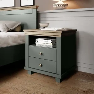 Sofort Bestellen Evora Nachttisch Flasche grün / Eiche lefkas mit Schubladen ideale Schrank für Schlafzimmer in klassischen und skandinavischen Stil