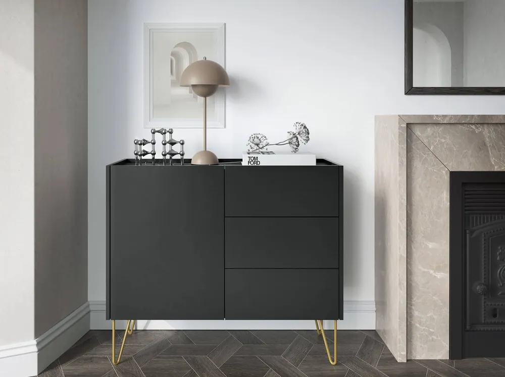 Rabatt Kommode mit Schubladen Madisonum 97 cm Schwarzer Graphit / Schwarzer Königs-Marmor Modernistisches Design dekorativer Marmoroberfläche