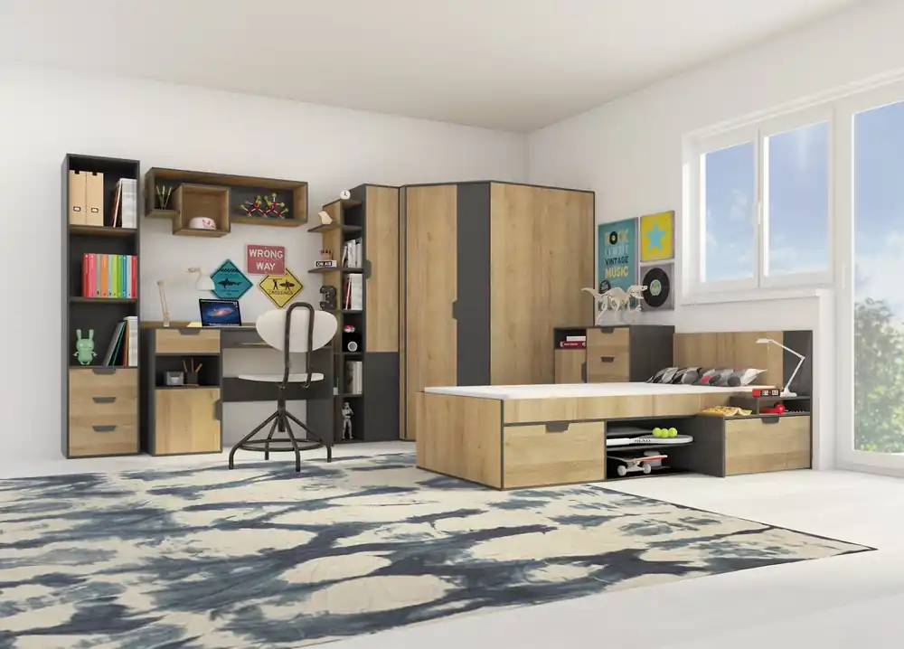 Nano Kindermöbel Set 2 graphit / Eiche riviera ideal für ein trendiges Jugendzimmer Bestseller