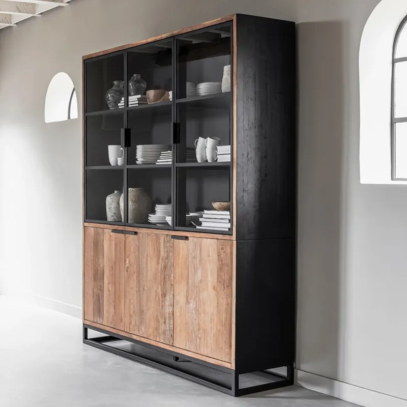 Sonderaktion Schrank Cosmo Vitrine Küchenschrank recyceltes Teakholz