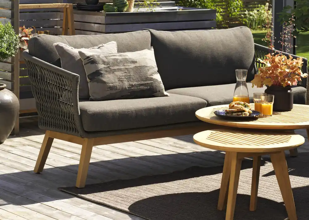 3 Sitzer Lounge Gartenbank Sofa Kenton Polyrattan Teakholz incl. Polster Angebot