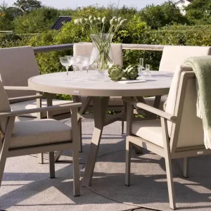 Geprüft Gartenmöbel Esstischgruppe Samvaro beige Tisch Ø 140 cm mit 6 Stühlen