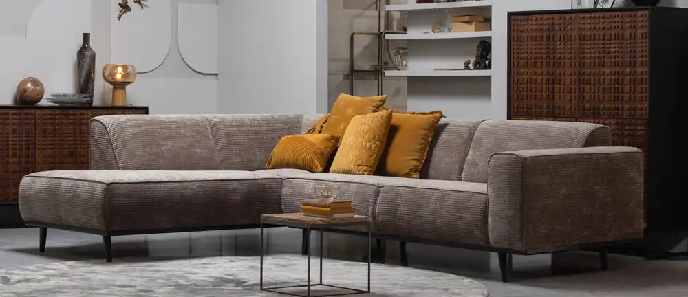 Ecksofa Statement Rib Cord taupe Chaiselongue links Sichere Zahlung