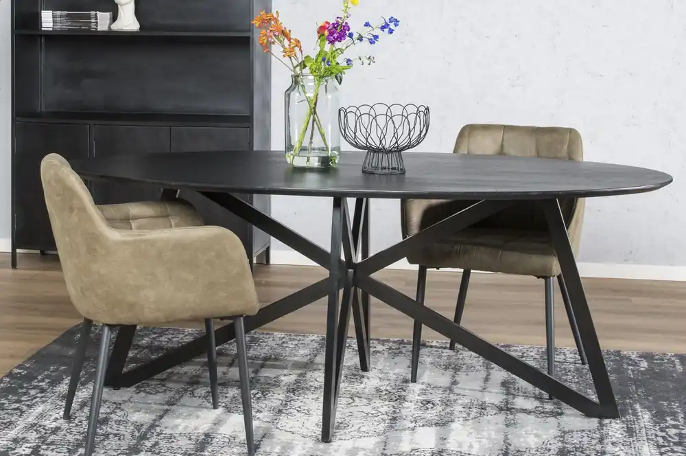 Esstisch Oslo oval 200 x 100 cm Akazie schwarz Super-Preis