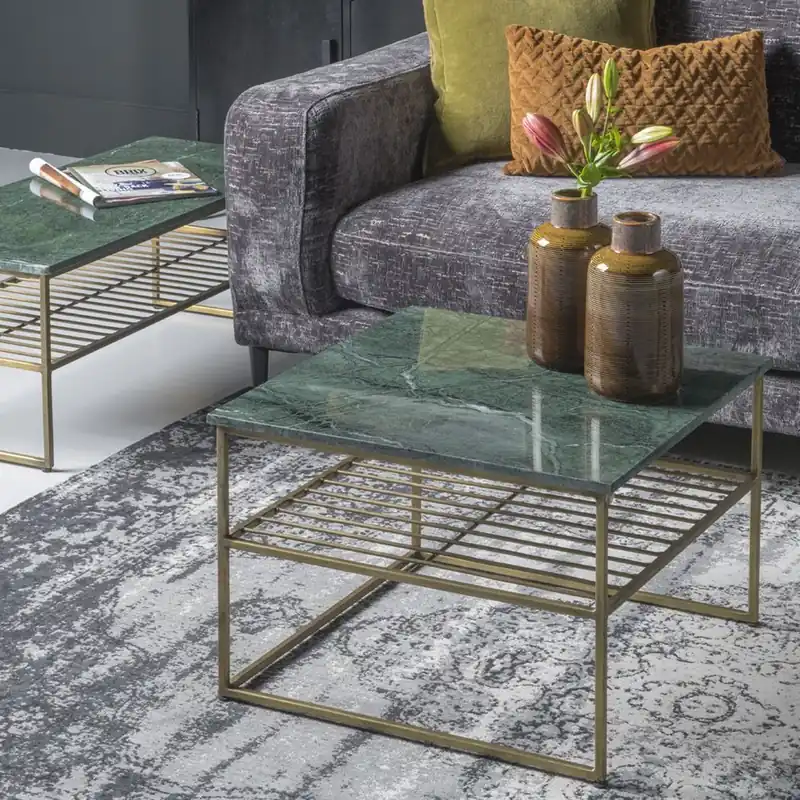 Sonderaktion Couchtisch Dian Marble 55 x 55 cm Metall Gold Marmor grün Sofatisch Tisch