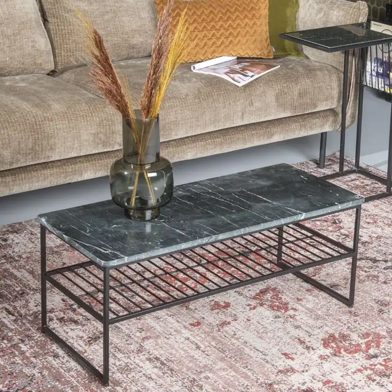 Bestpreis Couchtisch Dian Marble 90 x 40 cm Metall schwarz Marmor
