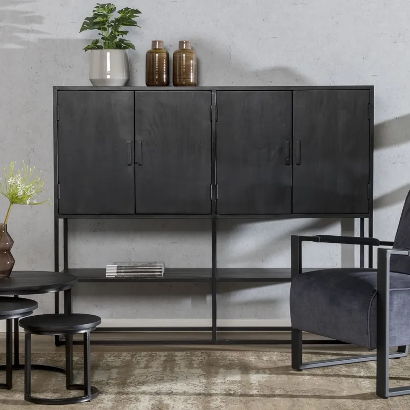 Highboard Kala B 160 cm Mangoholz Metall Schrank Preisknaller