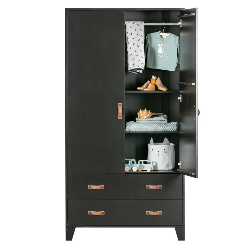 Woood Schrank Kleiderschrank Dian H 180 cm Kiefer schwarz Versand Am Gleichen Tag