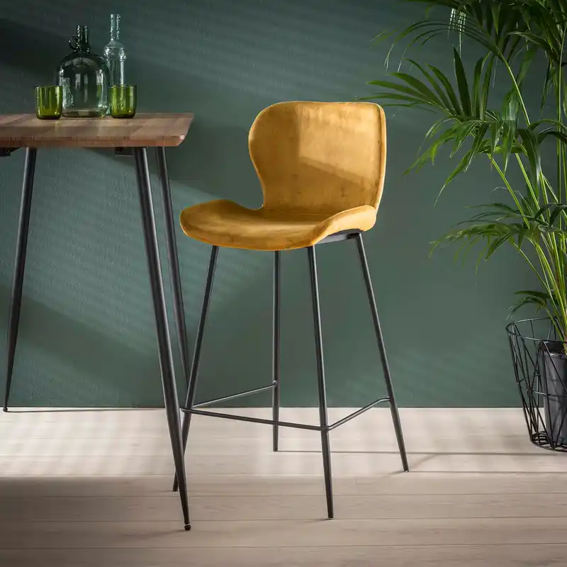 Top-Preis 4er Set Barhocker Samt Velvet gold ocker