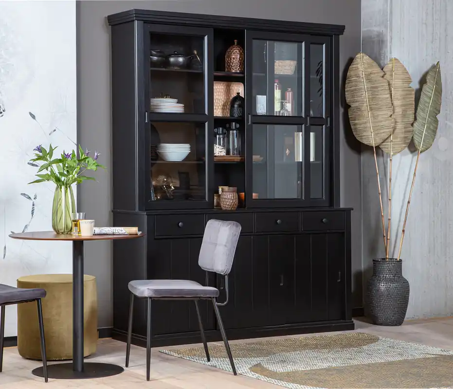 Schneller Versand woood Vitrine LAGOS Schrank schwarz Buffetschrank